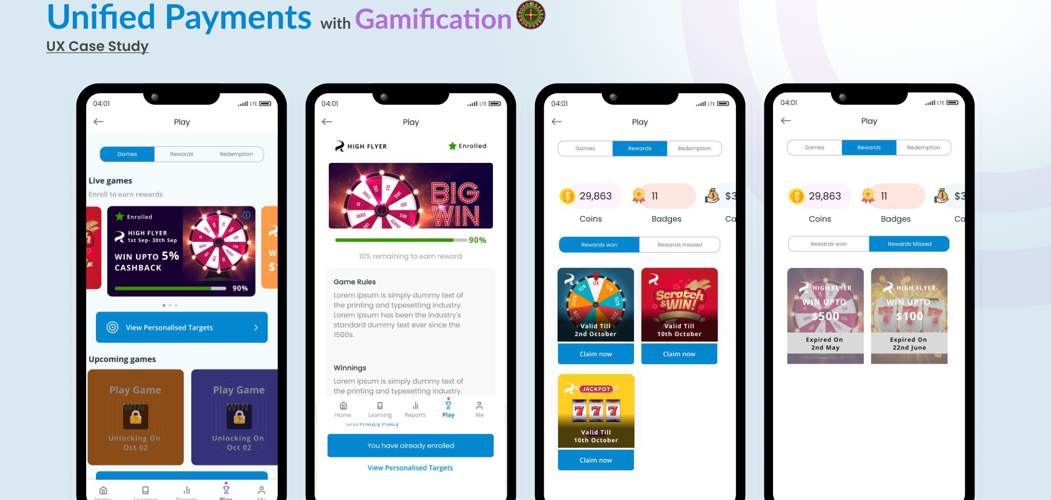 Earn tab with live games, spin wheel, and rewards claim screens